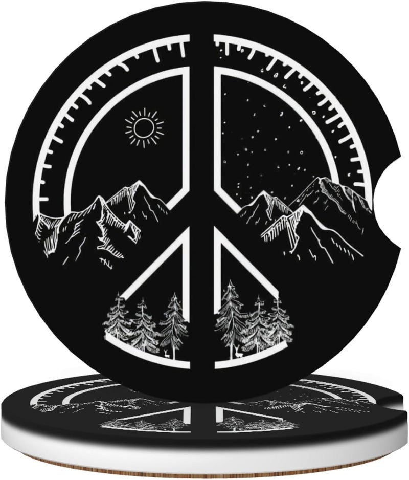CTVSLFU Absorbent Car Coasters for Cup Holders, 2 Pack Universal Anti Slip Ceramic Cup Coaster for Women Men 2.56 Inch Car Interior Accessories - Peace Mountain 017 - Image 1